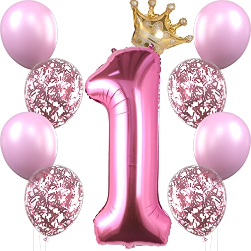 PartyWoo 1. Geburtstag Mädchen Luftballons, Sazt von Luftballons Rosa, Rosa Folienballon 1, Gold Folienballon, Luftballons für 1. Geburtstag Mädchen, Erster Geburtstag Mädchen, 1 Jahr Geburtstag von PartyWoo