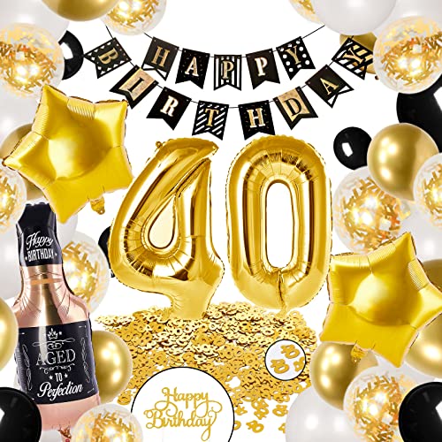 PartyWoo 40 Geburtstag Deko, 28 Stück Schwarz Gold Girlande Geburtstag, Luftballons 40 Geburtstag, Sternfolienballons, Happy Birthday Girlande, Kuchendeckel, Girlande Geburtstag von PartyWoo