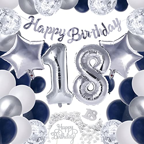 PartyWoo, 38 Stück Silber, Luftballons 18 Geburtstag, Sternfolienballons, Happy Birthday Girlande, Tortendeko, Party Deko Junge von PartyWoo
