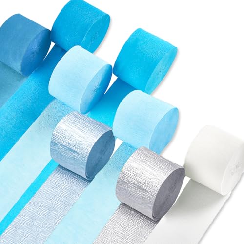 PartyWoo Blaue Krepppapier-Luftschlangen, 8 Rollen, 200 m, Farbverlauf, blau, silber, weiß, Krepppapierrollen für Abschlussfeier, Hochzeit, Babyparty, Geschlechtsoffenbarung PartyWoo Blaue Krepppapier-Luftschlangen, 8 Rollen, 200 m, Farbverlauf, blau, silber, weiß, Krepppapierrollen für Abschlussfeier, Hochzeit, Babyparty, Geschlechtsoffenbarung von PartyWoo