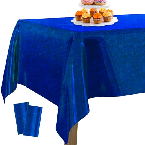 PartyWoo Folientischdecke Blau, 2 STÜCK Irisierende Tischdecke mit Punkten, 137 x 274 cm/ 54 x 108 Zoll Rechteckige Tischdecke Abwaschbar für 6 bis 8 Fuß Tisch, Tischdecke für Geburtstag, Hochzeit von PartyWoo
