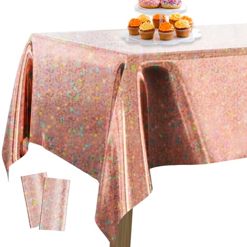 PartyWoo Folientischdecke Rosegold, 2 STÜCK Irisierende Tischdecke mit Punkten, 137 x 274 cm/ 54 x 108 Zoll Rechteckige Tischdecke Abwaschbar für 6 bis 8 Fuß Tisch, Tischdecke für Geburtstag, Hochzeit von PartyWoo