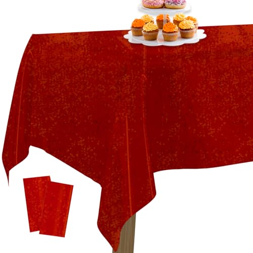 PartyWoo Folientischdecke Rot, 2 STÜCK Irisierende Tischdecke mit Punkten, 137 x 274 cm/ 54 x 108 Zoll Rechteckige Tischdecke Abwaschbar für 6 bis 8 Fuß Tisch, Tischdecke für Geburtstag, Hochzeit von PartyWoo