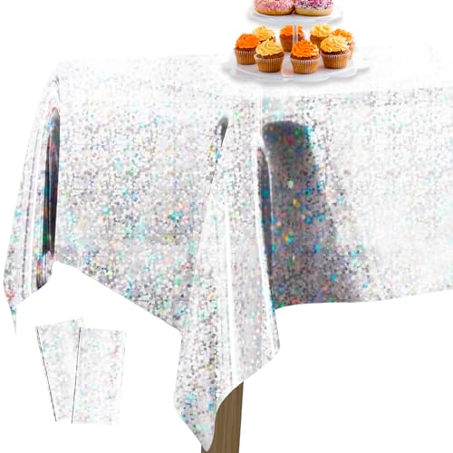 PartyWoo Folientischdecke Silber, 2 STÜCK Irisierende Tischdecke mit Punkten, 137 x 274 cm/ 54 x 108 Zoll Rechteckige Tischdecke Abwaschbar für 6 bis 8 Fuß Tisch, Tischdecke für Geburtstag, Hochzeit PartyWoo Folientischdecke Silber, 2 STÜCK Irisierende Tischdecke mit Punkten, 137 x 274 cm/ 54 x 108 Zoll Rechteckige Tischdecke Abwaschbar für 6 bis 8 Fuß Tisch, Tischdecke für Geburtstag, Hochzeit von PartyWoo
