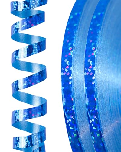 PartyWoo Geschenkband Blau Laser, 120 Meter/ 131 Yard Schleifenband, Ringelband, Glänzendes Ballonband, Dekoband für Ballonverschlüsse, Geschenkverpackung, Basteln, Partydeko (2 Rollen, 60m/ Rolle) von PartyWoo