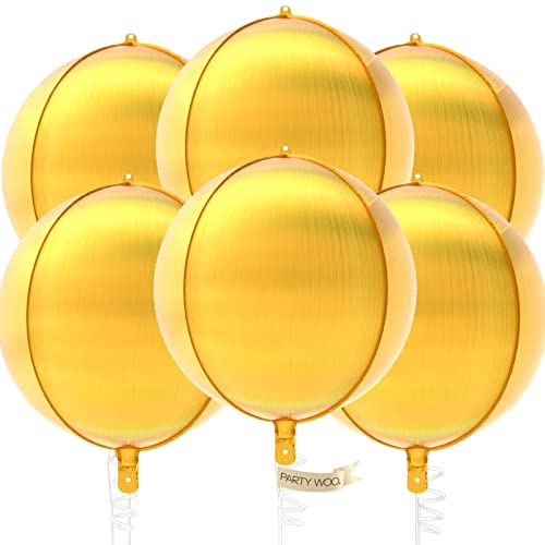 PartyWoo Goldballons, 6 Stück Goldfolienballons, 55,9 cm große 4D-Folienballons und Band, große Mylar-Luftballons, Geburtstagsdekoration, Hochzeitsdekoration, Partydekoration, rund von PartyWoo