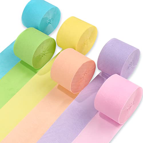 PartyWoo Krepppapier 6 Rollen 150 m, Kreppband Satz in 6 Pastellfarben, Creppapier, Krepp Papier für Partydekorationen, Geburtstagsdekorationen, Hochzeitsdekorationen (4,5 cm x 25 m/Rolle) von PartyWoo