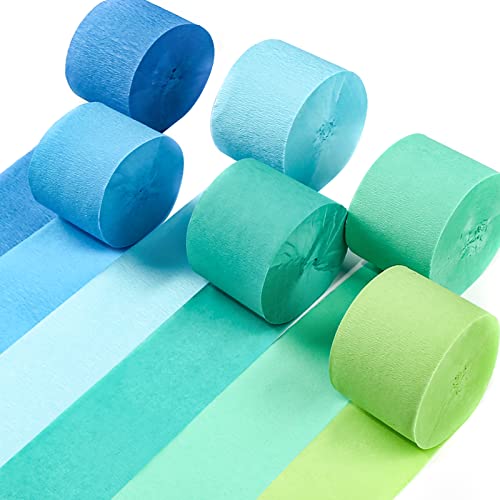 PartyWoo Krepppapier 6 Rollen 150 m, Kreppband Satz von Blau, Pastellblau, Grün und Lindgrün, Creppapier, Krepp Papier für Partydeko, Geburtstagsdeko, Hochzeitsdekorationen (4,5 cm x 25 m/Rolle) von PartyWoo