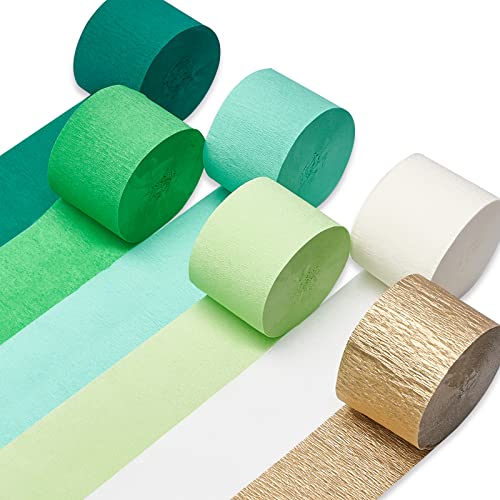 PartyWoo Krepppapier 6 Rollen 150 m, Kreppband Satz von Lindgrün, Dunkelgrün, Mintgrün, Gold, Creppapier, Krepp Papier für Partydeko, Geburtstagsdeko, Hochzeitsdekorationen (4,5 cm x 25 m/Rolle) von PartyWoo