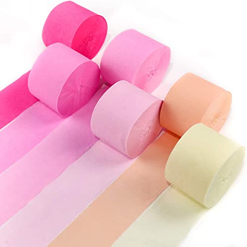 PartyWoo Krepppapier 6 Rollen 150 m, Kreppband Satz von Rosa, Pink, Pfirsich und Gelb, Creppapier, Krepp Papier für Partydeko, Geburtstagsdekorationen, Hochzeitsdekorationen (4,5 cm x 25 m/Rolle) von PartyWoo