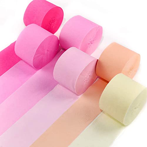 PartyWoo Krepppapier 6 Rollen 150 m, Kreppband Satz von Rosa, Pink, Pfirsich und Gelb, Creppapier, Krepp Papier für Partydeko, Geburtstagsdekorationen, Hochzeitsdekorationen (4,5 cm x 25 m/Rolle) von PartyWoo