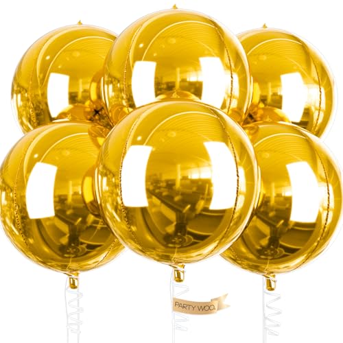 PartyWoo Luftballons Gold, 6 Stück Folienballons Gold, 22 Zoll Riesige 4D Folienballons und Band, Luftballons Groß, Folienballons für Geburtstagsdeko, Hochzeitsdeko, Partydeko von PartyWoo