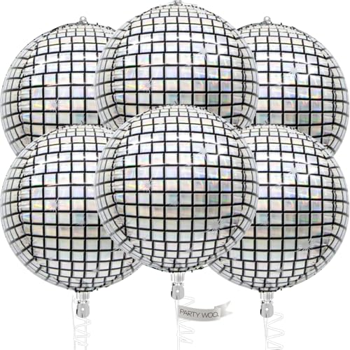 PartyWoo Luftballons Silber, 6 Stück Disco Folienballons Silber, 22 Zoll Riesige 4D Folienballons und Band, Luftballons Groß, Folienballons für Geburtstagsdeko, Hochzeitsdeko, Partydeko PartyWoo Luftballons Silber, 6 Stück Disco Folienballons Silber, 22 Zoll Riesige 4D Folienballons und Band, Luftballons Groß, Folienballons für Geburtstagsdeko, Hochzeitsdeko, Partydeko von PartyWoo