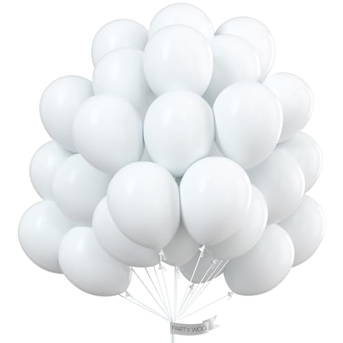 PartyWoo Luftballons Weiß, 100 Stück 10 Zoll Ballons Weiß, Weiße Luftballons für Ballongirlande oder Ballonbogen als Partydeko, Geburtstagsdeko, Hochzeitsdekoration, Babypartydekoration, Weiß-Y13 von PartyWoo