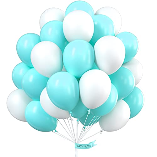 PartyWoo Blaugrüne Luftballons, 100 Stück 10 Zoll Blaugrüne Luftballons, Weiße Luftballons, Türkis Luftballons, Party Luftballons für Blaugrün Party Dekorationen, Geburtstag, Hochzeit von PartyWoo