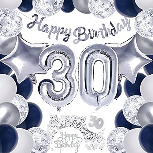 PartyWoo Mann, 48 Stück Silber, Luftballons, Sternfolienballons, Happy Birthday Girlande, Tortendeko, Geburtstagswimpel, Party, Deko 30 Geburtstag von PartyWoo