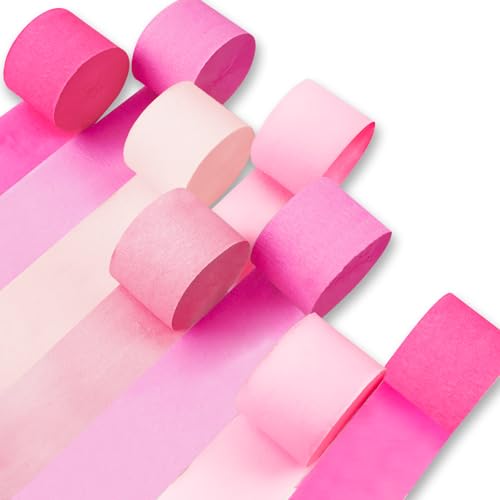 PartyWoo Rosa Krepppapier-Luftschlangen, 8 Rollen, 199,9 m, Farbverlauf, rosa Krepppapierrollen für Valentinstag, Babyparty, Geschlechtsoffenbarung, Geburtstagsparty-Dekorationen (4,6 cm x 2,5 m) von PartyWoo