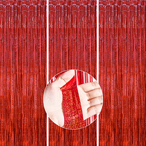 PartyWoo 3 Stück Lametta Vorhang, Lametta Rot, Glitzer Vorhang, Party Hintergrund, Foil Fringe Curtains, Partydeko für Deko Geburtstag, Baby Shower, JGA PartyWoo 3 Stück Lametta Vorhang, Lametta Rot, Glitzer Vorhang, Party Hintergrund, Foil Fringe Curtains, Partydeko für Deko Geburtstag, Baby Shower, JGA von PartyWoo