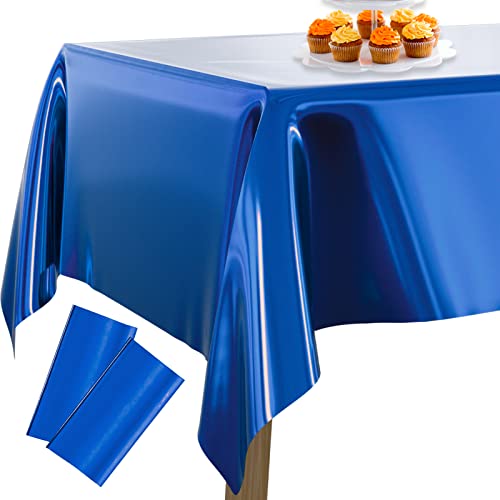 PartyWoo Tischdecke Blau Folientischdecke, 2 STÜCK, 137 x 274 cm/ 54 x 108 Zoll Rechteckige Party Tischdecke Abwaschbar für 6 bis 8 Fuß Tisch, wasserdichte Tischdecke für Geburtstag, Hochzeit von PartyWoo