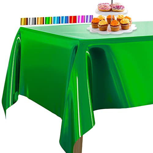 PartyWoo Tischdecke Grün Folientischdecke, 137 x 274 cm/ 54 x 108 Zoll Rechteckige Party Tischdecke Abwaschbar für 6 bis 8 Fuß Tisch, Tischtuch, wasserdichte Tischdecke für Geburtstag (1 STÜCK) von PartyWoo