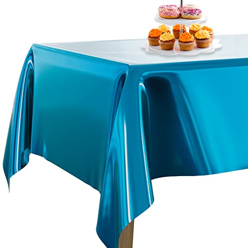 PartyWoo Tischdecke Hellblau Folientischdecke, 137 x 274 cm/ 54 x 108 Zoll Rechteckige Party Tischdecke Abwaschbar für 6 bis 8 Fuß Tisch, wasserdichte Tischdecke für Geburtstag, Hochzeit (1 STÜCK) von PartyWoo