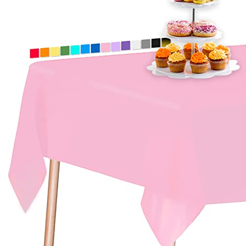 PartyWoo Tischdecke Rosa, 137 x 274 cm/ 54 x 108 Zoll Rechteckige Party Tischdecke Abwaschbar für 6 bis 8 Fuß Tisch, Tischtuch, Wasserdichte Tischdecke für Party, Geburtstag, Hochzeit (1 STÜCK) von PartyWoo
