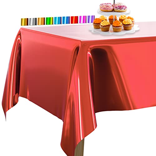 PartyWoo Tischdecke Rot Folientischdecke, 137 x 274 cm/ 54 x 108 Zoll Rechteckige Party Tischdecke Abwaschbar für 6 bis 8 Fuß Tisch, Tischtuch, wasserdichte Tischdecke für Geburtstag (1 STÜCK) von PartyWoo