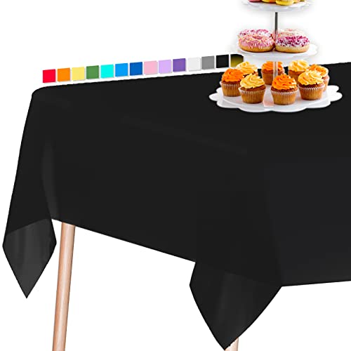 PartyWoo Tischdecke Schwarz 3 STÜCK, 137 x 274 cm/ 54 x 108 Zoll Rechteckige Party Tischdecke Abwaschbar für 6 bis 8 Fuß Tisch, Tischtuch, Table Cloth, wasserdichte Tischdecke für Party, Geburtstag von PartyWoo