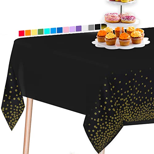 PartyWoo Tischdecke Schwarz Gold 1 STÜCK, 137 x 274 cm/ 54 x 108 Zoll Rechteckige Party Tischdecke Abwaschbar für 6 bis 8 Fuß Tisch, Tischtuch, wasserdichte Tischdecke für Party, Geburtstag (1 STÜCK) von PartyWoo