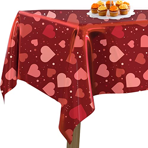 PartyWoo Valentinstag Tischdecke Rot, 1 STÜCK, 137 x 274 cm/ 54 x 108 Zoll Rechteckige Tischdecke Abwaschbar für 6 bis 8 Fuß Tisch, wasserdichte Tischdecke für Valentinstag, Geburtstag, Hochzeit von PartyWoo