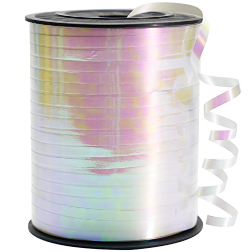 PartyWoo Weißes Ringelband zum Basteln, 457 m Ballon und schillernde Farbe für Geschenkverpackungen, holografisch für Ballonschnur, Haare, Floristen-Blume (1 Rolle) von PartyWoo