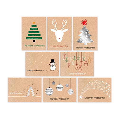 8 Weihnachtskarten Klappkarten A6 mit Umschlag aus Kraftpapier von Partycards