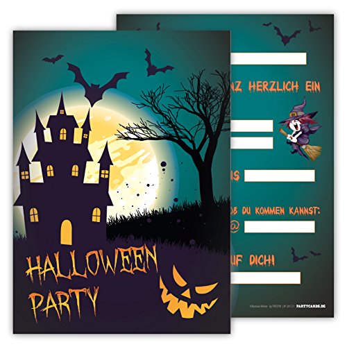 Einladungskarten für Kindergeburtstag oder Halloween-Party für Jungen oder Mädchen (Geisterschloss, 12 Stück im Kartenset) von Partycards