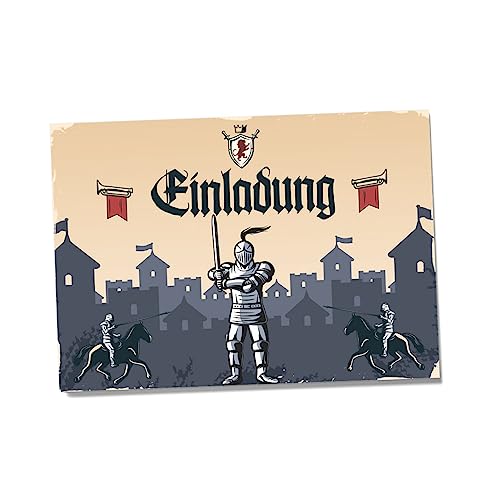 Partycards Einladungskarten Geburtstag, Einladungskarten Kindergeburtstag, 12 Stck Ritter Rüstung, Ritterspiele Ideal für Kinderparty, Burg-Thema, Perfekt für Jungen und Mädchen von Partycards