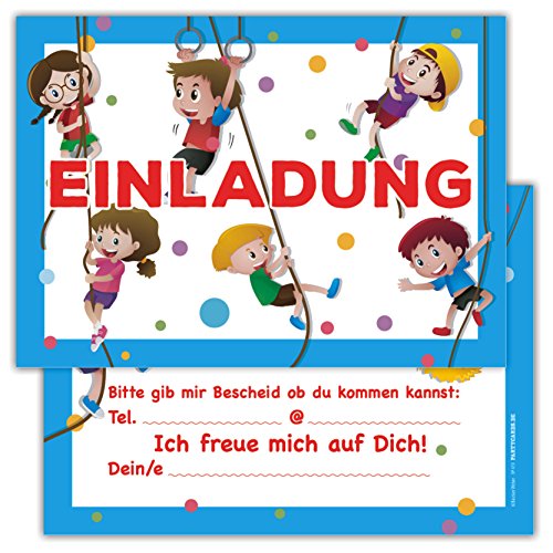 Partycards Einladungskarten Geburtstag, 12 Stck. für Klettern Kletterpark, Für Junge, Mädchen, Kindergeburtstag, Einladungskarten Kindergeburtstag, Einladungskarten Kindergeburtstag Mädchen von Partycards