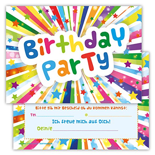 Partycards Einladungskarten Geburtstag, 12 Stck. Set für Kindergeburtstag und Kinderparty, Freund oder Freundin, Einladungskarten Kindergeburtstag Mädchen, Happy Birthday Design von Partycards