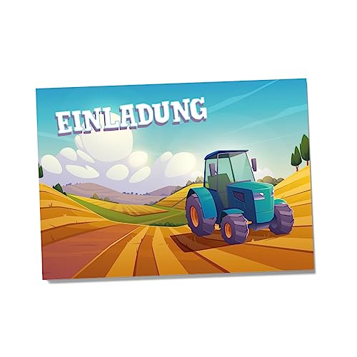 Partycards Einladungskarten Geburtstag, 12 Stck. Traktor-Einladungskarten Kindergeburtstag, Ideal für Bauernhof-Themenparty, Geeignet für Jungen und Mädchen von Partycards