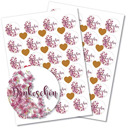 Partycards 48 Aufkleber/Sticker "Danke" rund für Hochzeit, Geburtstag, Weihnachten oder weitere Anlässe (Dankeschön mit Blume) von Partycards