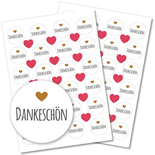 Partycards 48 Aufkleber/Sticker "Danke" rund für Hochzeit, Geburtstag, Weihnachten oder weitere Anlässe (Dankeschön mit Herz gold) von Partycards