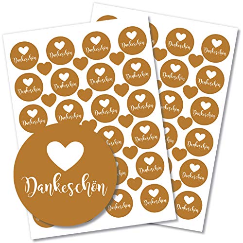 Partycards 48 Aufkleber/Sticker "Danke" rund für Hochzeit, Geburtstag, Weihnachten oder weitere Anlässe (Dankeschön mit Herz gold/weiß) von Partycards