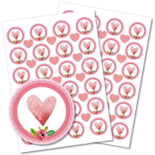 Partycards 48 Aufkleber/Sticker "Danke" rund für Hochzeit, Geburtstag, Weihnachten oder weitere Anlässe (Herz rosa) von Partycards