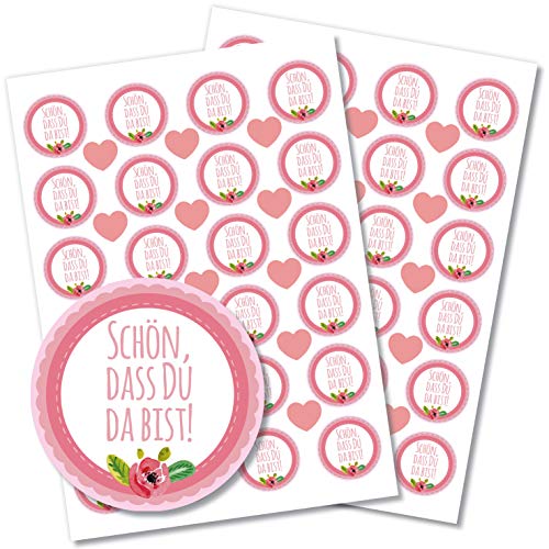 Partycards 48 Aufkleber/Sticker "Danke" rund für Hochzeit, Geburtstag, Weihnachten oder weitere Anlässe (Schön, dass du da bist) von Partycards