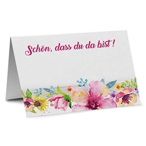 Partycards 50 Tischkarten/Platzkarten DIN A7 für Hochzeit, Geburtstag, Kommunion, Taufe (DIN A7, Blumen) von Partycards