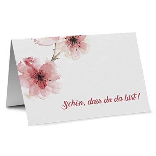 Partycards Tischkarten Geburtstag, Tischkarten Hochzeit, 50 St., Kirschblüten Motiv, Format DIN A7, Bereits Genutet, Ideal für Geburtstag, Kommunion, Namensschild, Platzkarten von Partycards