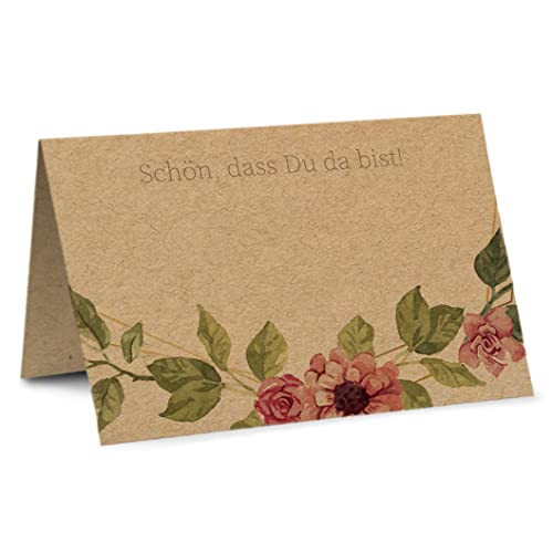 Partycards Hochzeit Tischkarten, 50 Bunte Blumen im Format DIN A7, Bereits Genutet, Ideal für Geburtstag, Namensschilder und Tischkarten Geburtstag, Namensschilder Hochzeit von Partycards