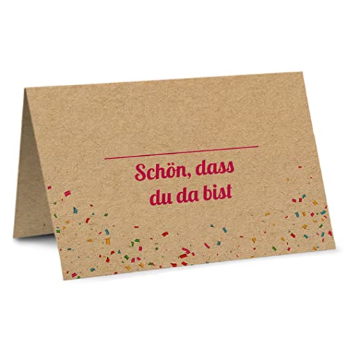 Partycards 50 Tischkarten/Platzkarten DIN A7 für Hochzeit, Geburtstag, Kommunion, Taufe (DIN A7, Kraftpapier Konfetti Pink) von Partycards