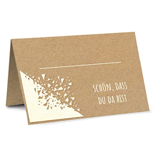 Partycards 50 Tischkarten Platzkarten DIN A7 für Hochzeit, Geburtstag, Kommunion, Taufe (DIN A7, Kraftpapier Splitter) von Partycards