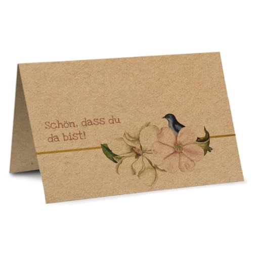 Partycards Tischkarten Geburtstag und Hochzeit, 50 Stück, Format DIN A7, Design mit Blumen und Taube, Namensschilder für Hochzeit, Kommunion, Konfirmation, Platzkarten von Partycards