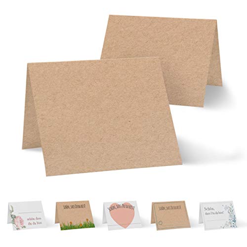 Partycards 50 Tischkarten/Platzkarten DIN A7 für Hochzeit, Geburtstag, Kommunion, Taufe (DIN A7, Kraftpapier blanko) von Partycards