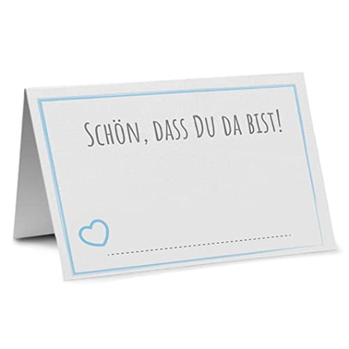 Partycards 50 Tischkarten/Platzkarten DIN A7 für Hochzeit, Geburtstag, Kommunion, Taufe (DIN A7, Rahmen Blau) von Partycards